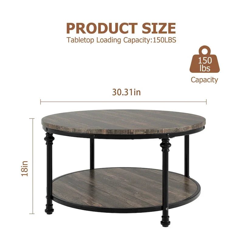 Antique Oak & Walnut Round Coffee Table with 2-Tier Shelf - Image 11