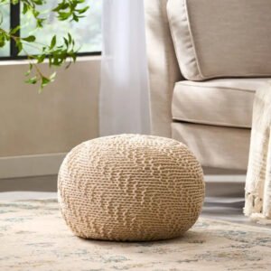 Cable Knit Cotton Round Pouf Ottoman – Single Seat
