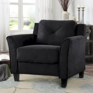 Black / Brown / Grey / Blue / Beige Tufted Accent Chair – Single Seat, Curved Arms