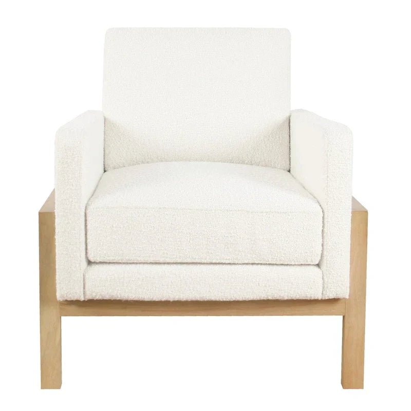 Cream White Boucle / Tan Stripe Wood Frame Accent Chair – Single Seat - Image 2