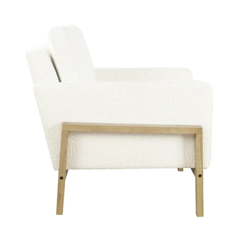 Cream White Boucle / Tan Stripe Wood Frame Accent Chair – Single Seat - Image 4