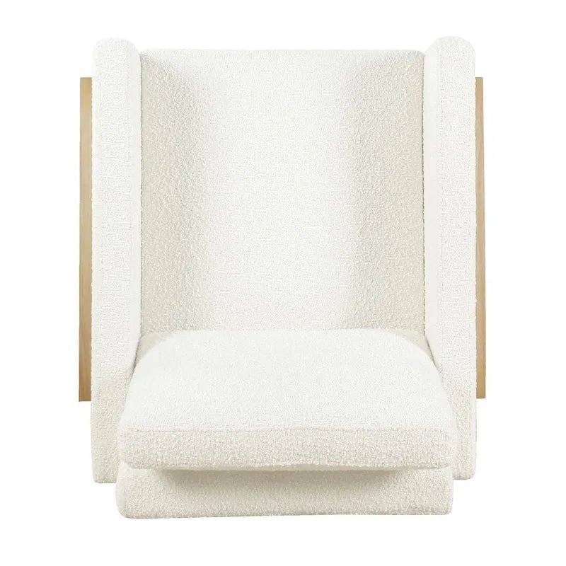 Cream White Boucle / Tan Stripe Wood Frame Accent Chair – Single Seat - Image 5