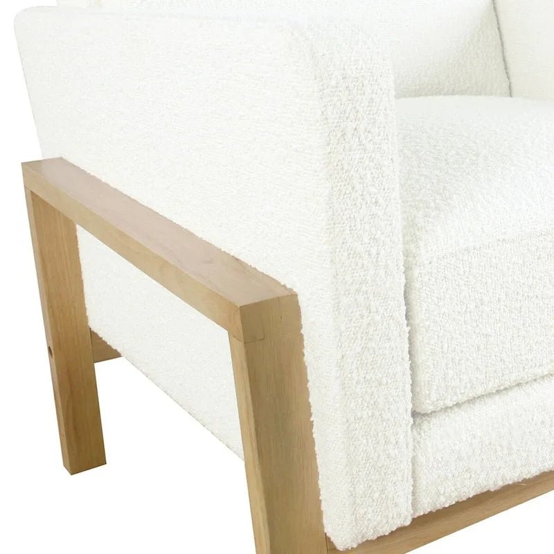 Cream White Boucle / Tan Stripe Wood Frame Accent Chair – Single Seat - Image 7