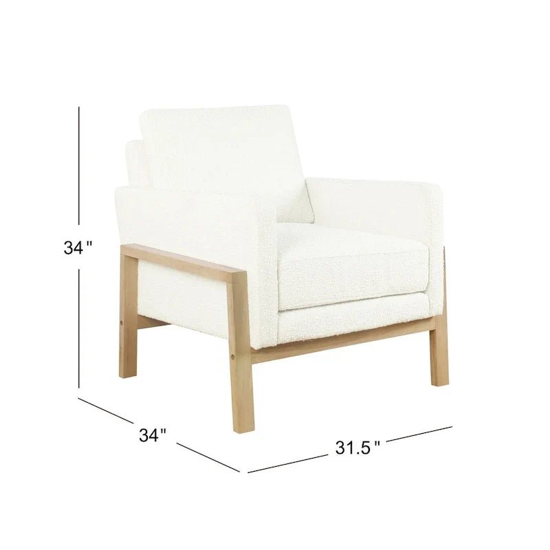Cream White Boucle / Tan Stripe Wood Frame Accent Chair – Single Seat - Image 8