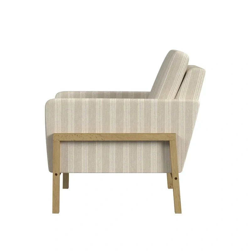 Cream White Boucle / Tan Stripe Wood Frame Accent Chair – Single Seat - Image 13
