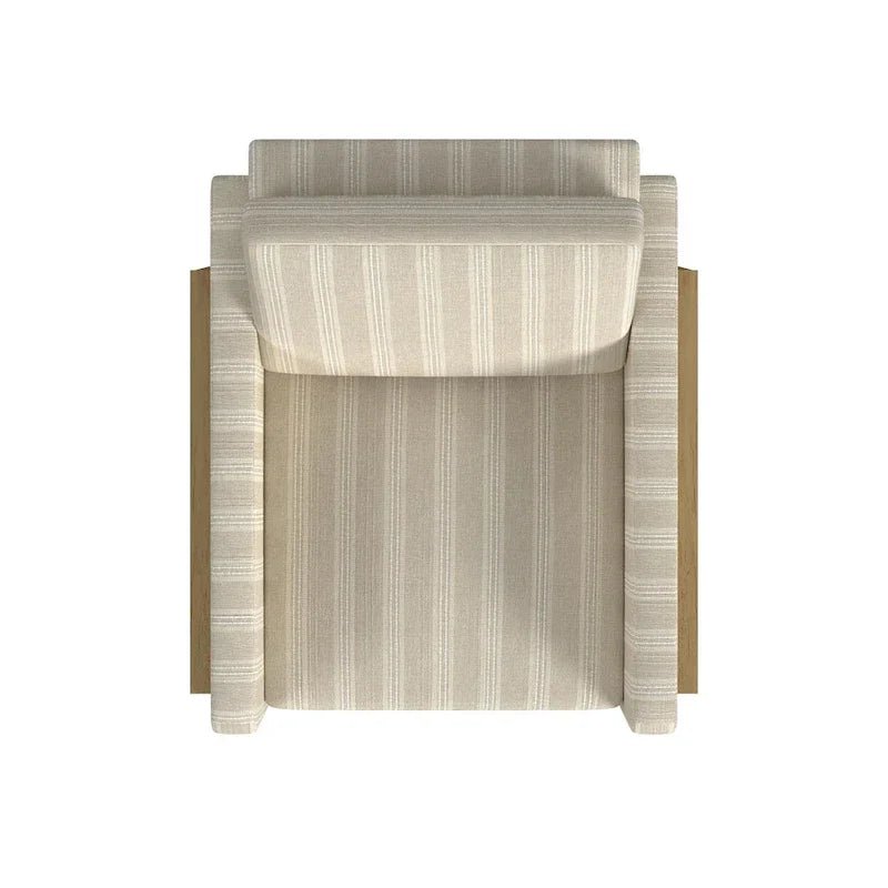 Cream White Boucle / Tan Stripe Wood Frame Accent Chair – Single Seat - Image 14