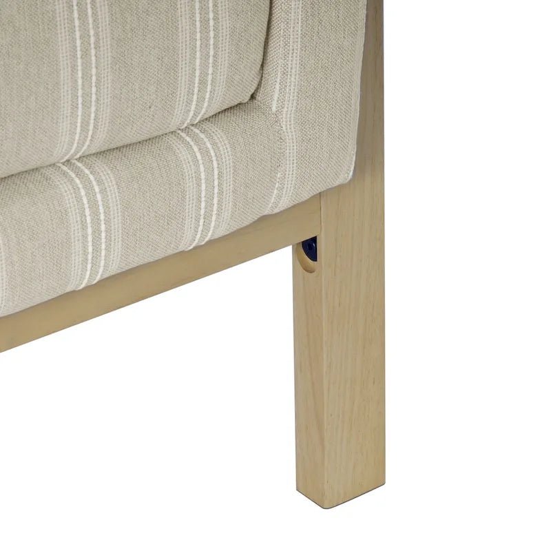 Cream White Boucle / Tan Stripe Wood Frame Accent Chair – Single Seat - Image 15