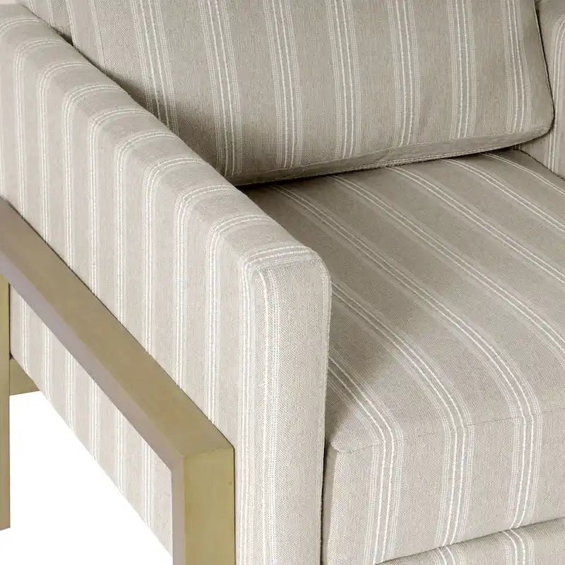 Cream White Boucle / Tan Stripe Wood Frame Accent Chair – Single Seat - Image 16