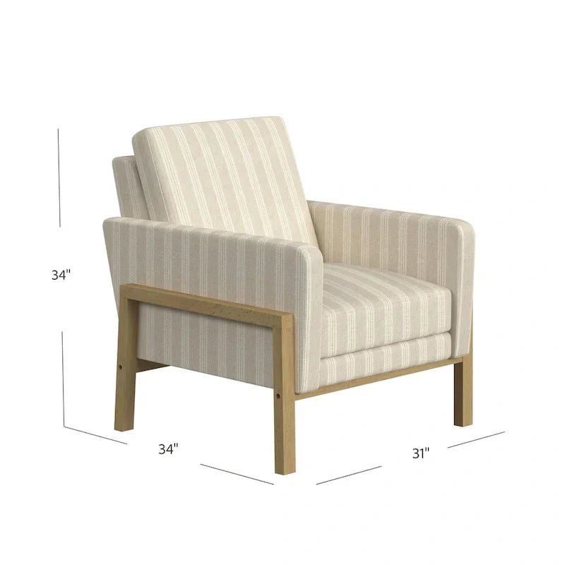 Cream White Boucle / Tan Stripe Wood Frame Accent Chair – Single Seat - Image 17
