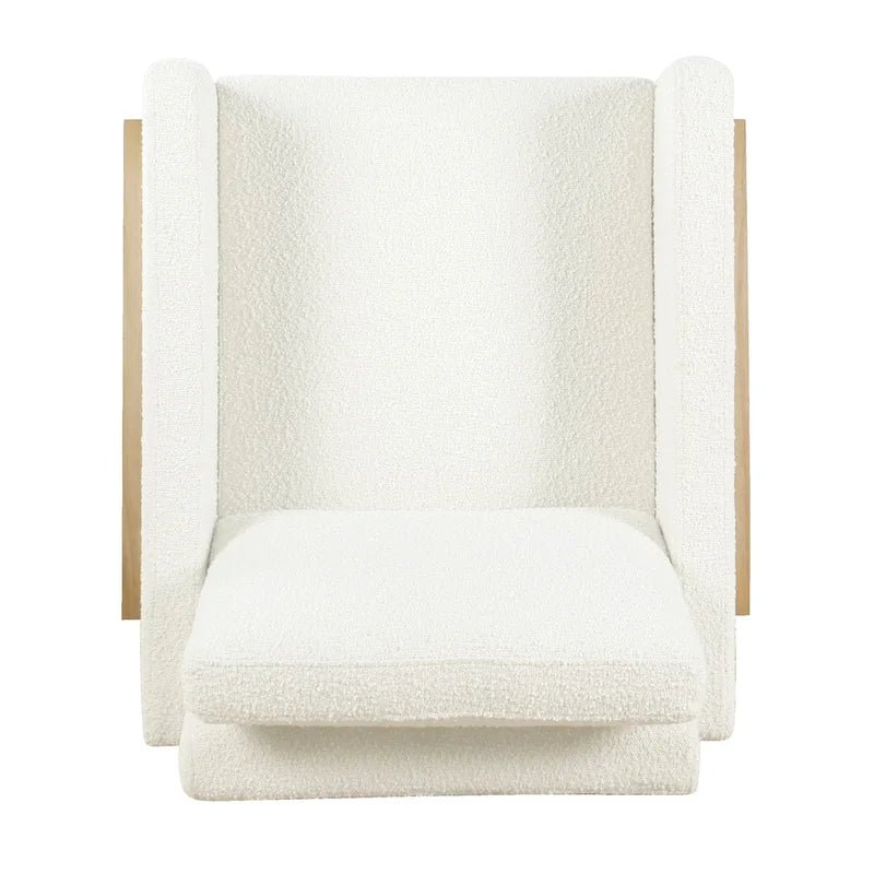 Cream White Boucle / Tan Stripe Wood Frame Accent Chair – Single Seat - Image 20