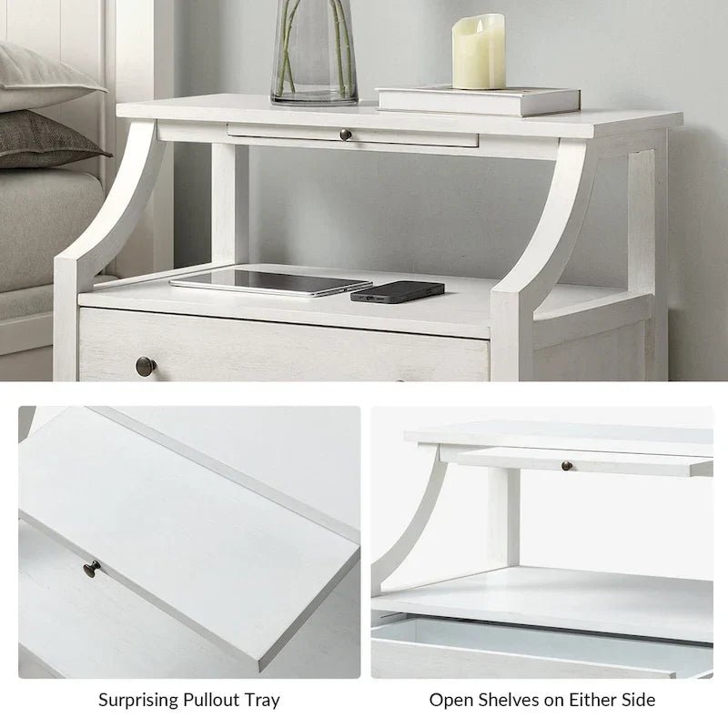 White / Black / Walnut 2-Drawer Nightstand with Charging Station & Pull-Out Tray - Image 5