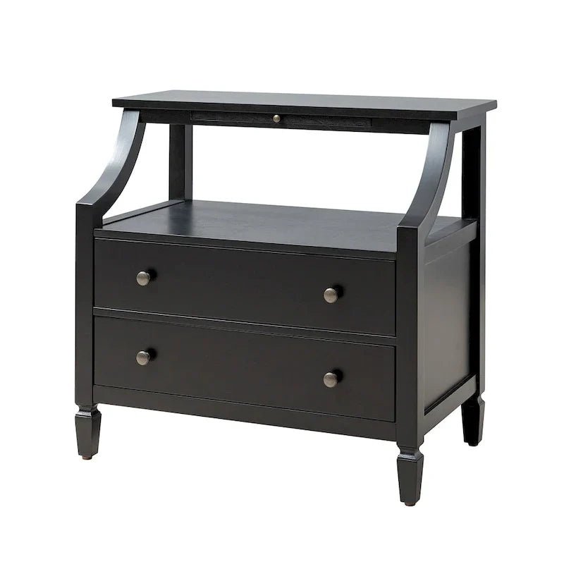 White / Black / Walnut 2-Drawer Nightstand with Charging Station & Pull-Out Tray - Image 13